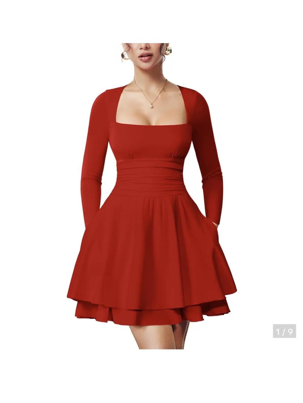 Viral OYS Long Sleeve Ruched Ruffle Mini Dress w/ Pockets